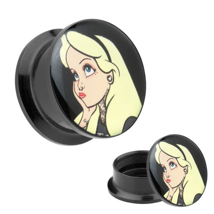 Picture Ohr Tunnel Gewinde Plug  Motiv blonde Tattoo Piercing Cinderella