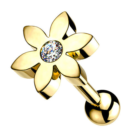 Tragus Ohr Knorpel Piercing Stecker Blume mit Kristall