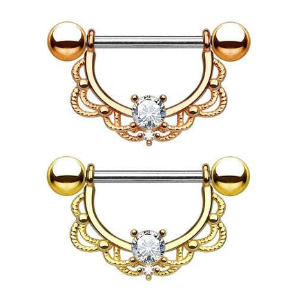 Brustwarzenpiercing vergoldet Intimpiercing beweglich Nippelpiercing Kristall