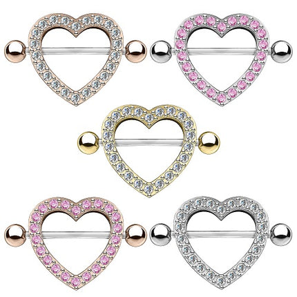 Brustwarzenpiercing Intimpiercing Kristall Herz mit Barbell Nippel Piercing
