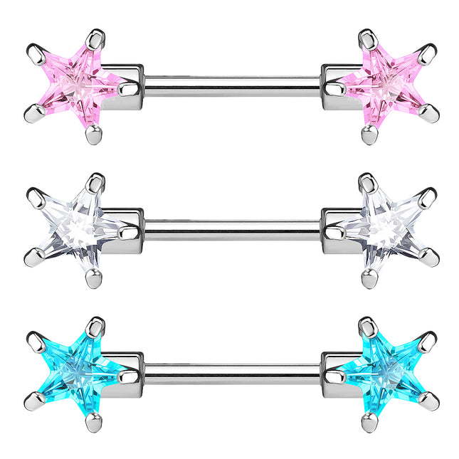 Brustwarzenpiercing mit 2 Kristall Sternen