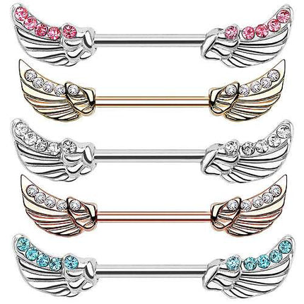 Brustpiercing Intimpiercing Nippel Barbell Engelsflügel Kristall