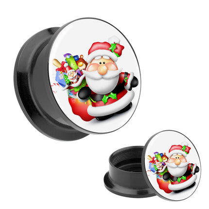 Picture Ohr Tunnel Gewinde Plug  Motiv Weihnachtsmann mit Geschenken