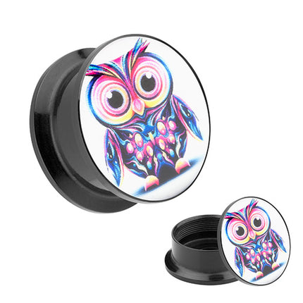 Picture Ohr Tunnel Gewinde Plug  Motiv Crazy Eule