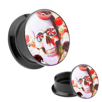 Picture Ohr Tunnel Gewinde Plug  Motiv Süßer Party Totenkopf