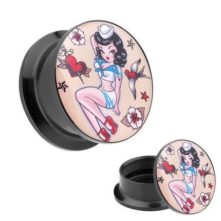 Picture Ohr Tunnel Gewinde Plug  Motiv Rockabilly Matrosen Mädchen