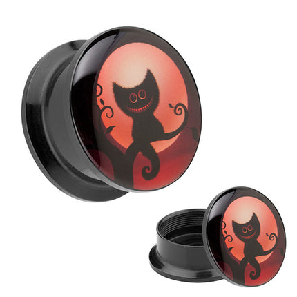 Picture Ohr Tunnel Gewinde Plug  Motiv Halloween Katze