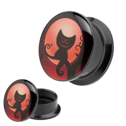 Picture Ohr Tunnel Gewinde Plug  Motiv Halloween Katze
