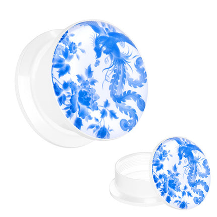 Picture Ohr Tunnel Gewinde Plug  Motiv Feuervogel Phönix Vogel Blau