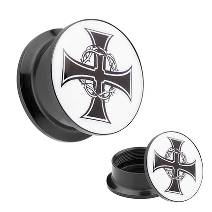 Picture Ohr Tunnel Gewinde Plug  Motiv Eisernes Kreuz