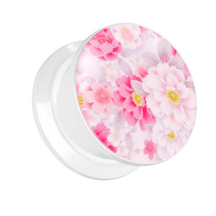 Picture Ohr Tunnel Gewinde Plug  Weiß Motiv Pfingstrosen