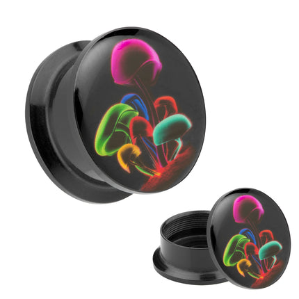 Picture Ohr Tunnel Gewinde Plug  Motiv bunte Neon Pilze