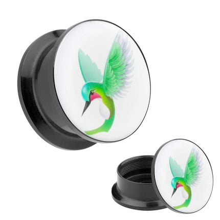 Picture Ohr Tunnel Gewinde Plug  Motiv grüner Kolibri