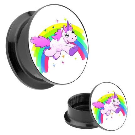 Picture Ohr Tunnel Gewinde Plug  Motiv über Regenbogen springendes Einhorn