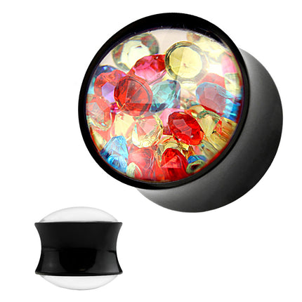 Flesh Ohr Tunnel Plug mit bunten Kristallen gefüllt