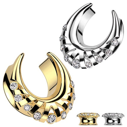 Flesh Tunnel Halbrund Spreader Ohr Plug Piercing Tribal Fächer Kristall