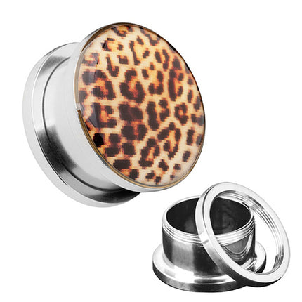 Flesh Schraub Ohr Plug Edelstahl Leoparden Design