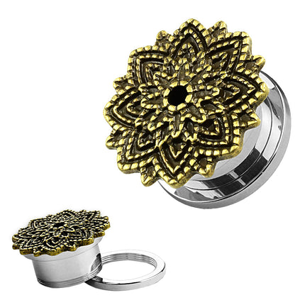 Flesh Schraub Ohr Plug Manish Lotus Blume Altgold