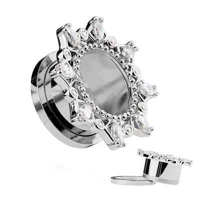 Flesh Ohr Tunnel Vintage Tribal mit Kristallen besetzen Rand