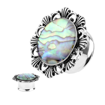 Ohr Tunnel Plug Vintage Blume mit Perlmutt