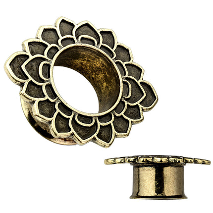 Flesh Ohr Tunnel Vintage Antik Gold plattiert Indische Lotusblüte