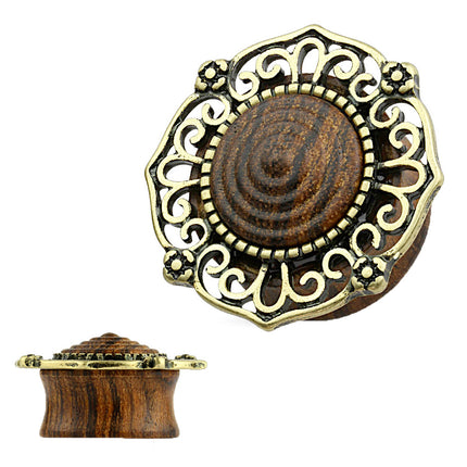 Flesh Ohr Holz Plug Tunnel Antik Altgold Tribal Schild Edel