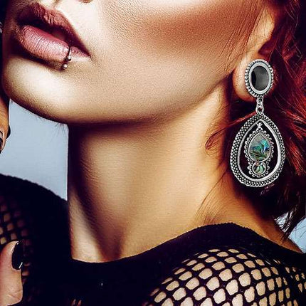 Flesh Ohr Tunnel Piercing mit Perlmutt Tropfen Anhänger