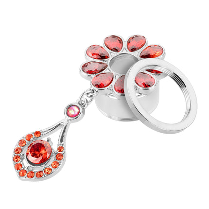 Flesh Ohr Tunnel Piercing mit roten Kristallen und Anhänger