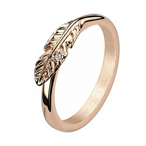 Designer Damen Ring Verlobungsring Rosegold Blatt mit Kristall
