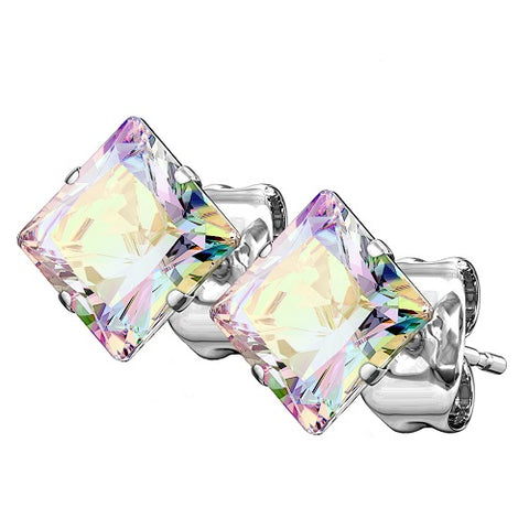 Quadratische Ohrstecker Edelstahl Ohrringe Silber Kristall Rainbow