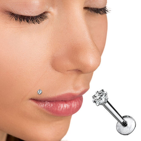 Titan Lippenpiercing Monroe Stud Ohr Stecker Kristall Quadrat Kopf
