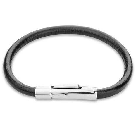 Surferarmband Lederarmband für Männer Schwarz Edelstahl Druckverschluß