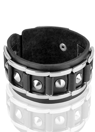 Leder Armband Gothik Schwarz mit Edelstahl Schnallen