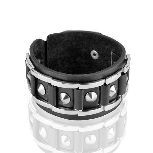 Leder Armband Gothik Schwarz mit Edelstahl Schnallen