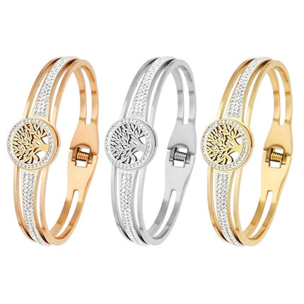 Lebensbaum Damen Armband Edelstahl 18K vergoldet Strass Elegant
