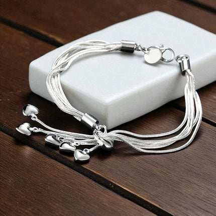 Damen Armband 925 Sterling Silber filigran mit 5 Herzen