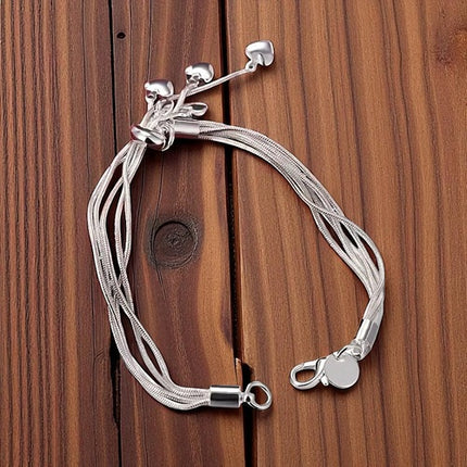 Damen Armband 925 Sterling Silber filigran mit 5 Herzen