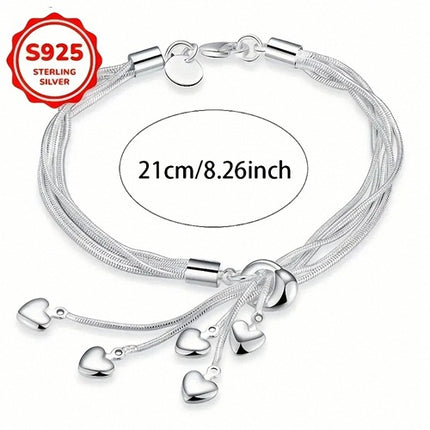 Damen Armband 925 Sterling Silber filigran mit 5 Herzen