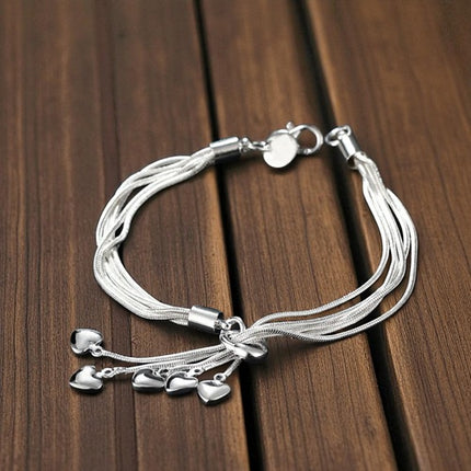 Damen Armband 925 Sterling Silber filigran mit 5 Herzen