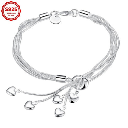 Damen Armband 925 Sterling Silber filigran mit 5 Herzen