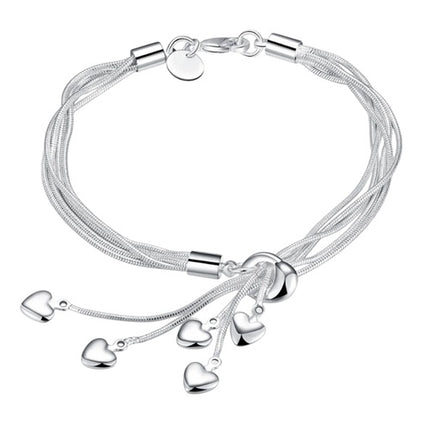 Damen Armband 925 Sterling Silber filigran mit 5 Herzen