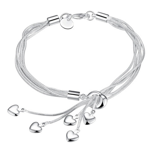 Damen Armband 925 Sterling Silber filigran mit 5 Herzen