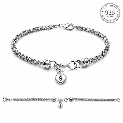 Armband 925 Sterling Silber Herz Anhänger geflochten Damen Schmuck