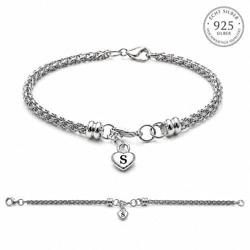 Armband 925 Sterling Silber Herz Anhänger geflochten Damen Schmuck