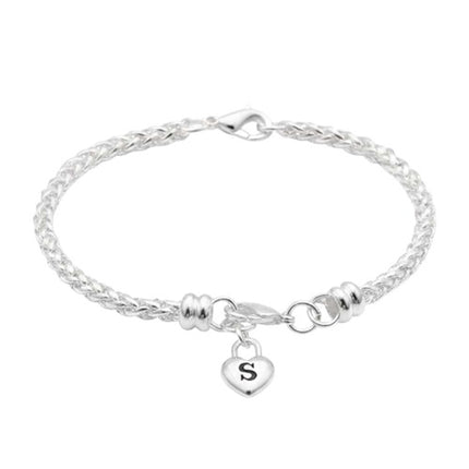 Armband 925 Sterling Silber Herz Anhänger geflochten Damen Schmuck
