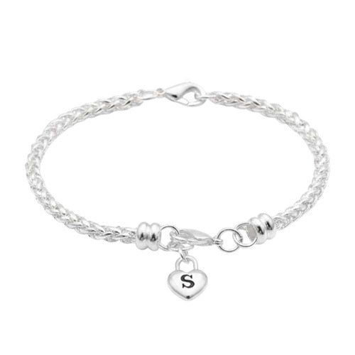 Armband 925 Sterling Silber Herz Anhänger geflochten Damen Schmuck