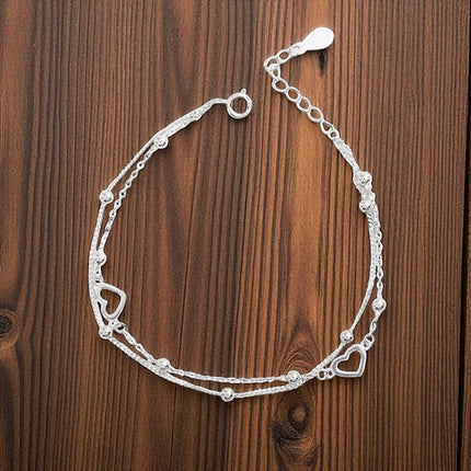 925 Sterling Silber Damen Armband mit Herzen & Kugeln verstellbar
