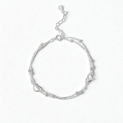 925 Sterling Silber Damen Armband mit Herzen & Kugeln verstellbar