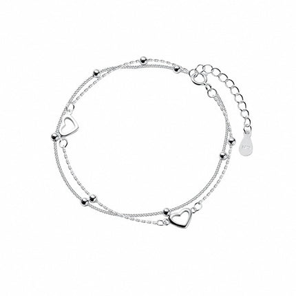 925 Sterling Silber Damen Armband mit Herzen & Kugeln verstellbar