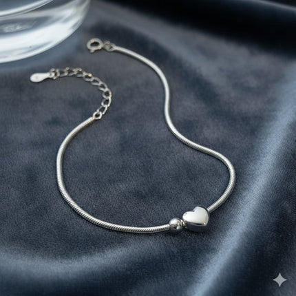 Armband 925 Sterling Silber mit Herz und Kugel Charm Schlangenarmband